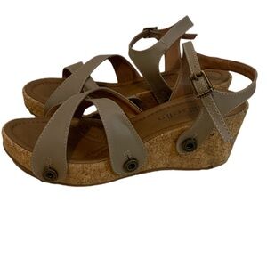 Galibelle-Women's Cork LeatherWedge Sandals in Taupe with Ankle Strap-Brazil